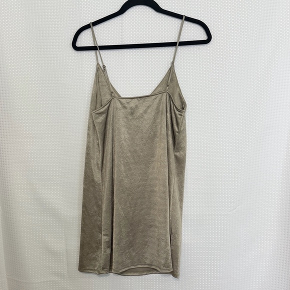 Zara Olive Taupe Satin Slip Dress Spaghetti Straps Minimalist Size L Bias Cut - Picture 4 of 4